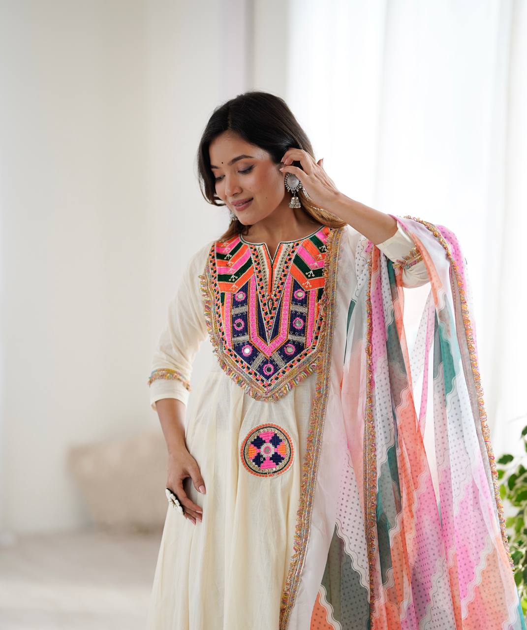 NAVRATRI SPECIAL KHADI COTTON DESIGNER LOOK ANARKALI SET OF 3