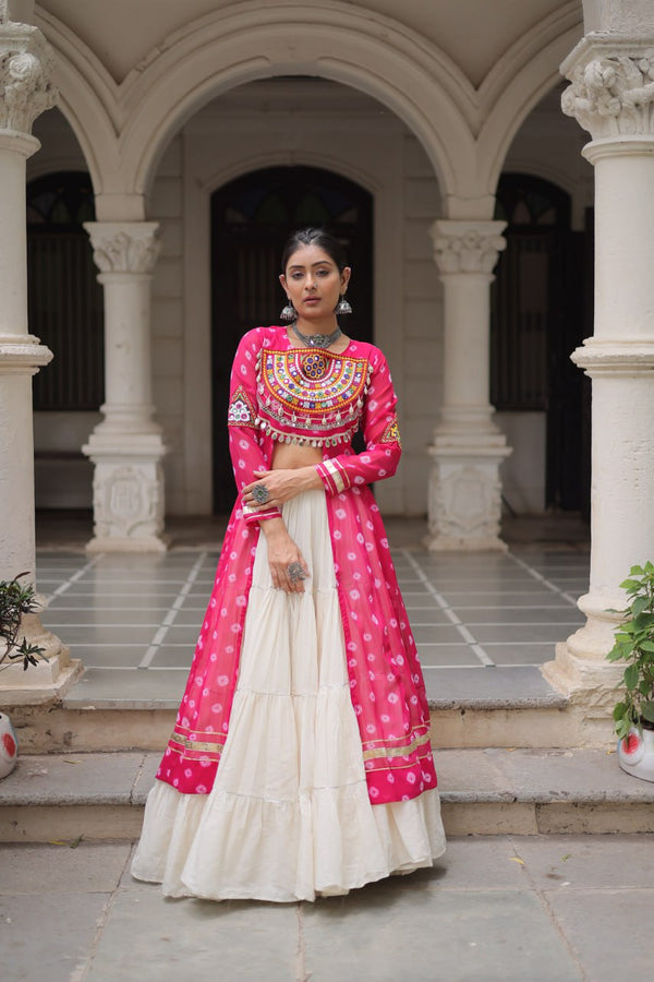 NAVRATRI SPECIAL PINK COLOR KORA COTTON BASE STYLISH KURTI WITH LEHENGA