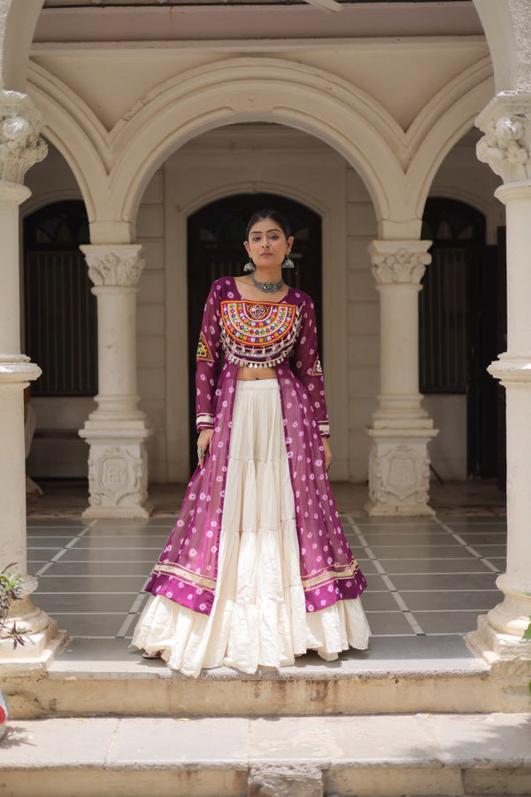 NAVRATRI SPECIAL MAGENTA COLOR KORA COTTON BASE STYLISH KURTI WITH LEHENGA