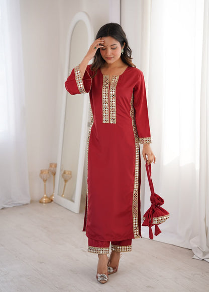 MAROON COLOR READYMADE KURTI PANT WITH BATWA
