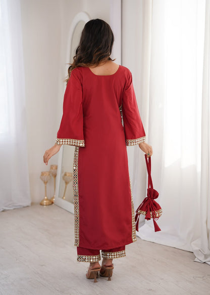 MAROON COLOR READYMADE KURTI PANT WITH BATWA