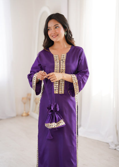 PURPLE COLOR READYMADE KURTI PANT WITH BATWA