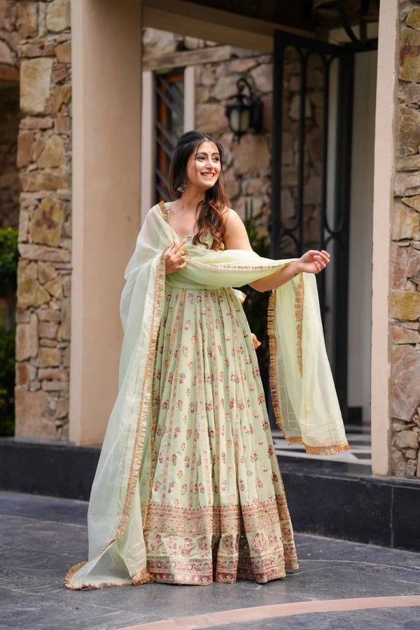 DESIGNER LOOK SOFT GEORGETTE BASE EMBROIDERED ANARKALI GOWN SET OF 3