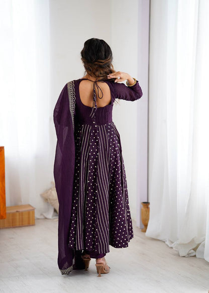 FESTIVE SPECIAL PURPLE COLOR CRUNCHY SILK ANARKALI SUIT SET OF 3