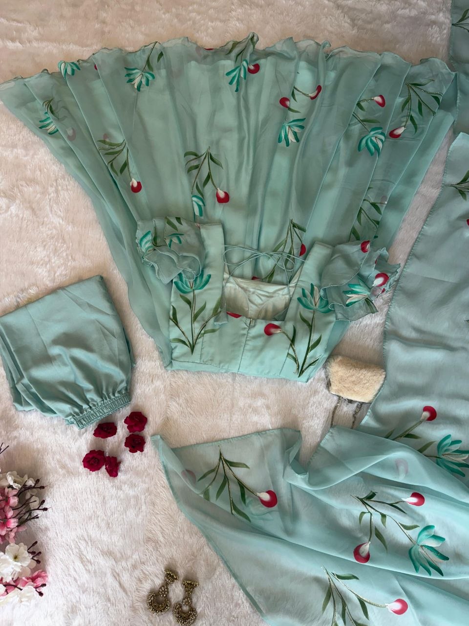 CELESTIAL MINT BLOOM HANDPAINTED ANARKALI SUIT SET