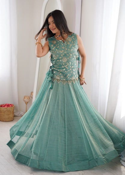 SKY COLOR EMBELLISHED EMBROIDERED LEHENGA CHOLI SET