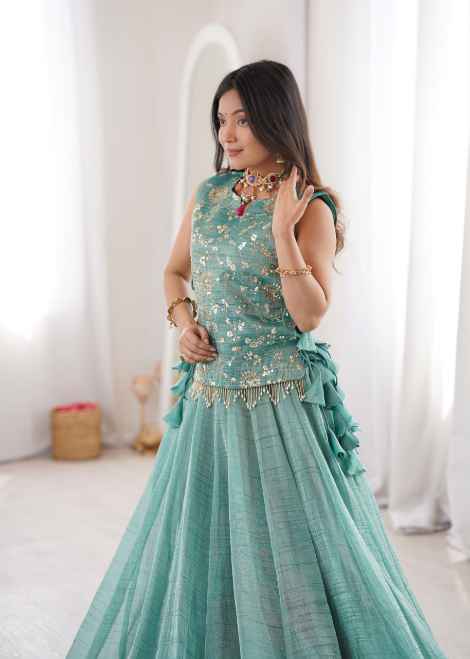 SKY COLOR EMBELLISHED EMBROIDERED LEHENGA CHOLI SET