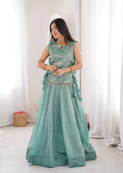 SKY COLOR EMBELLISHED EMBROIDERED LEHENGA CHOLI SET