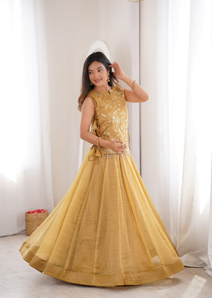 YELLOW GOLD COLOR EMBELLISHED EMBROIDERED LEHENGA CHOLI SET