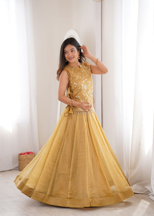 YELLOW GOLD COLOR EMBELLISHED EMBROIDERED LEHENGA CHOLI SET