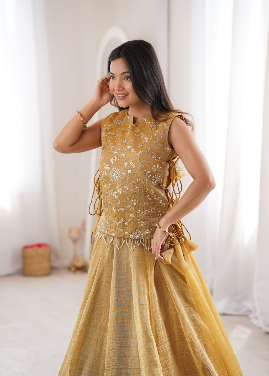 YELLOW GOLD COLOR EMBELLISHED EMBROIDERED LEHENGA CHOLI SET