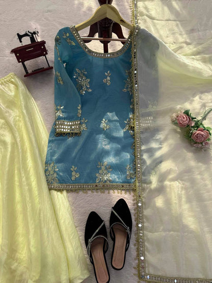 GLORIOUS FANDY SILK BASE PLAZZO SUIT SET OF 3