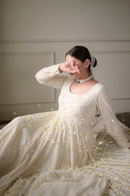 OFF WHITE LUCKNOWI SPECIAL READYMADE ANARKALI SUIT SET