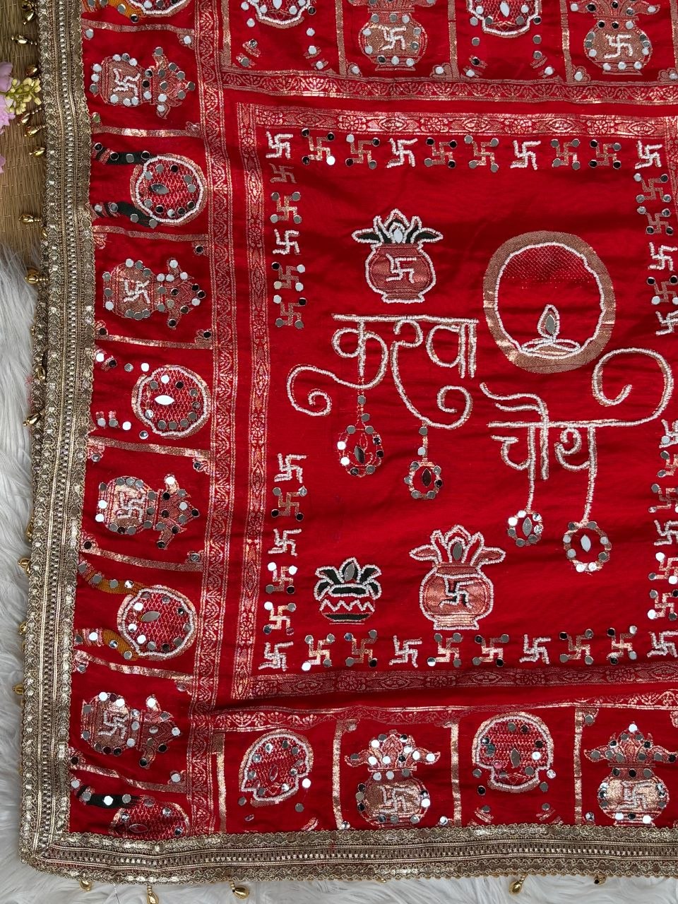 KARVA CHAUTH SPECIAL RED COLOR HANDWORK SAREE