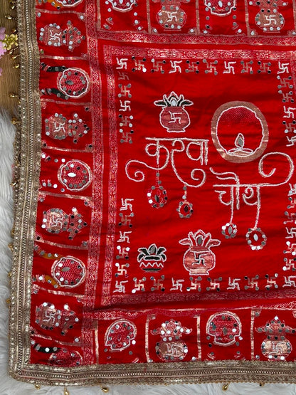KARVA CHAUTH SPECIAL RED COLOR HANDWORK SAREE