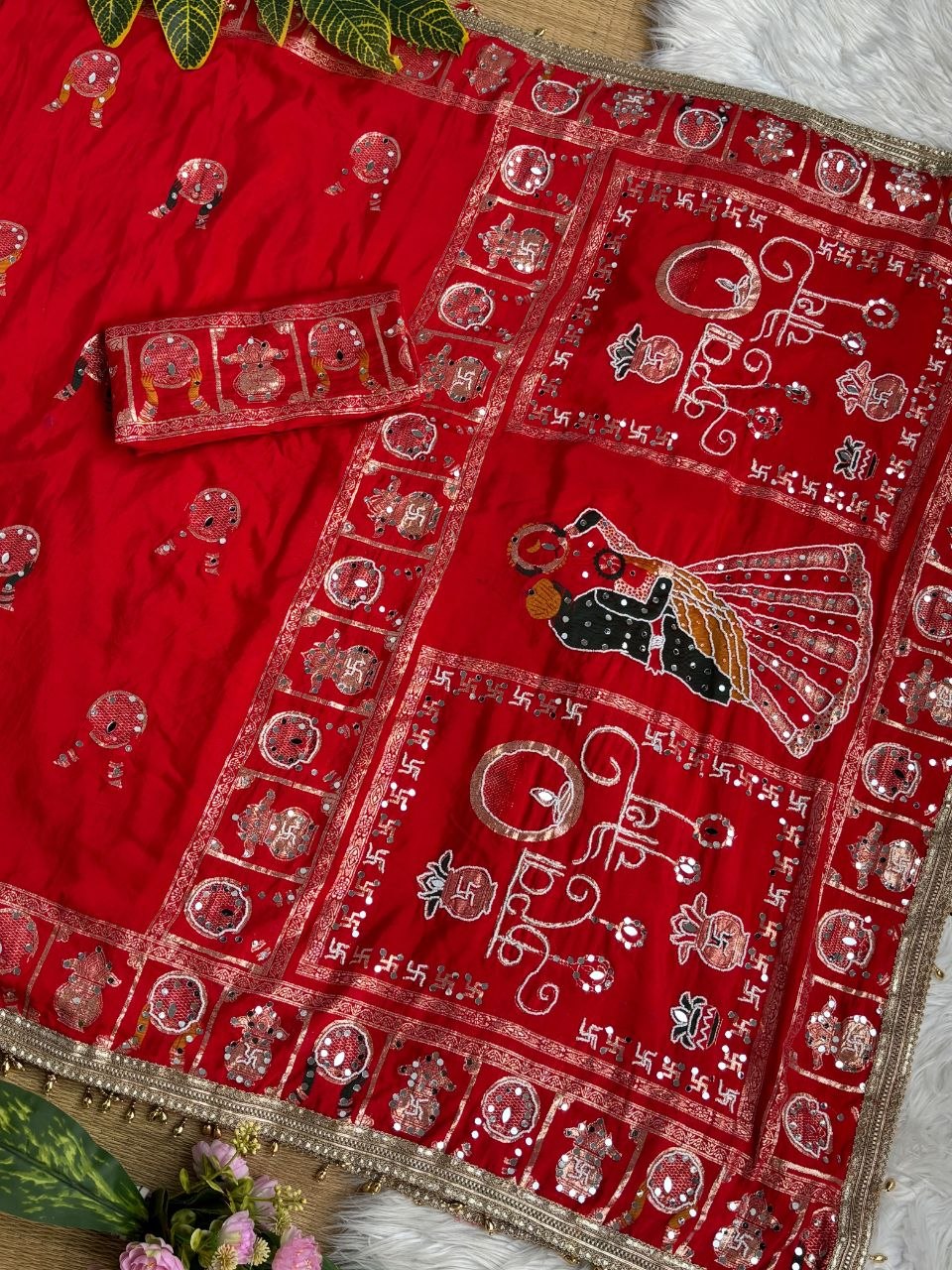 KARVA CHAUTH SPECIAL RED COLOR HANDWORK SAREE