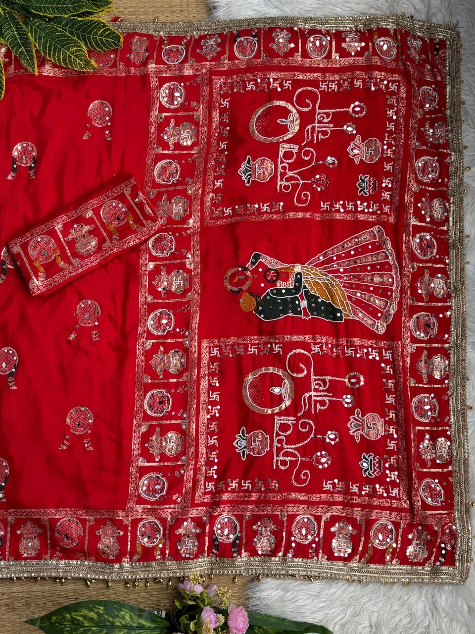 KARVA CHAUTH SPECIAL RED COLOR HANDWORK SAREE