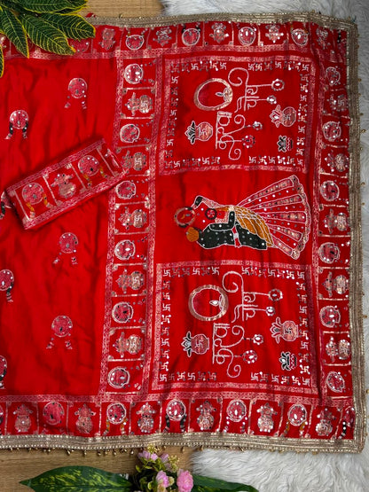 KARVA CHAUTH SPECIAL RED COLOR HANDWORK SAREE
