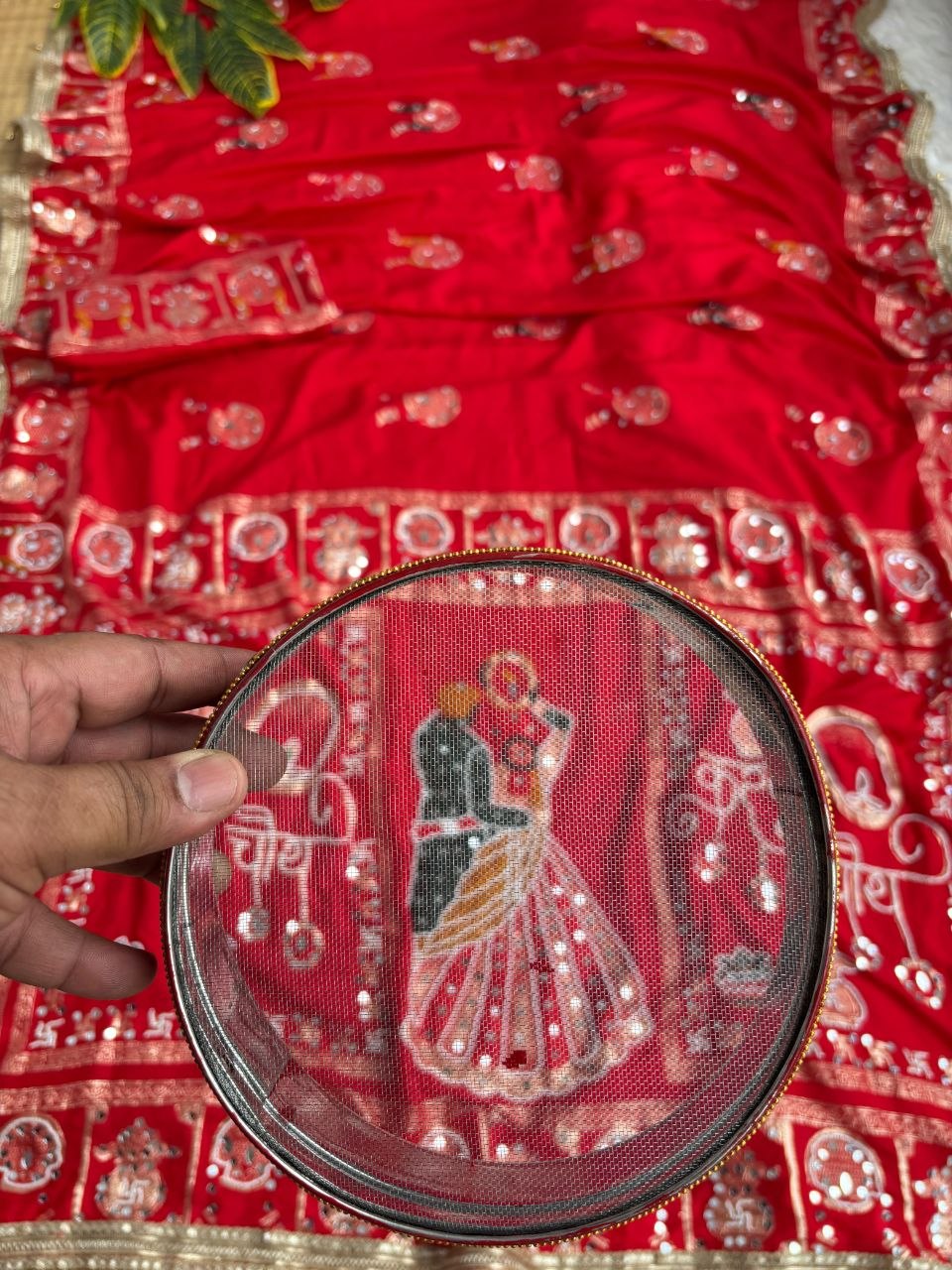 KARVA CHAUTH SPECIAL RED COLOR HANDWORK SAREE