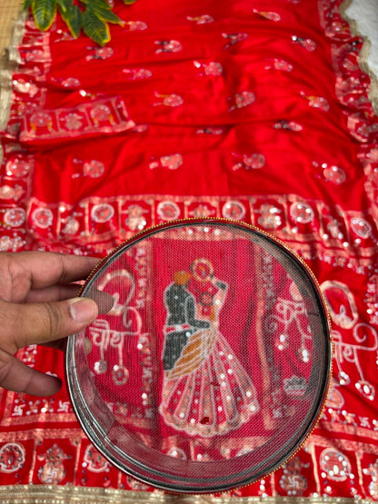 KARVA CHAUTH SPECIAL RED COLOR HANDWORK SAREE