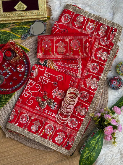 KARVA CHAUTH SPECIAL RED COLOR HANDWORK SAREE