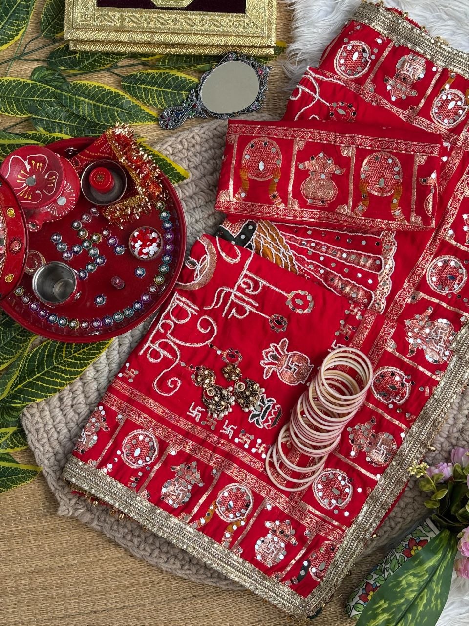 KARVA CHAUTH SPECIAL RED COLOR HANDWORK SAREE