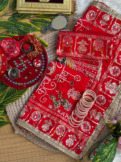 KARVA CHAUTH SPECIAL RED COLOR HANDWORK SAREE