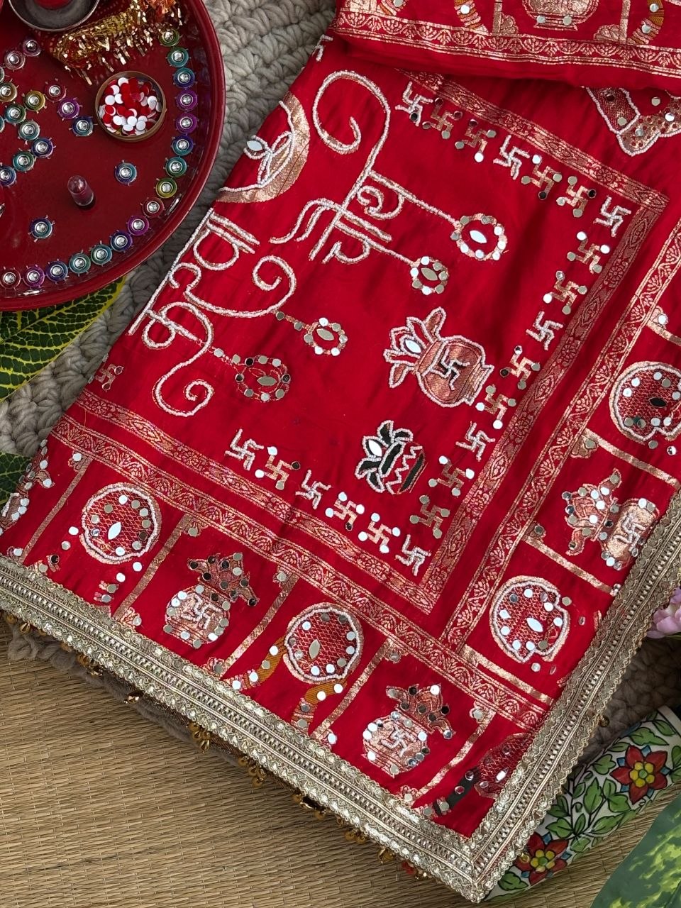 KARVA CHAUTH SPECIAL RED COLOR HANDWORK SAREE