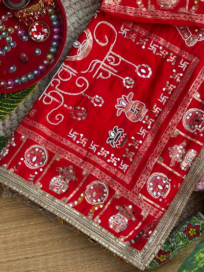 KARVA CHAUTH SPECIAL RED COLOR HANDWORK SAREE
