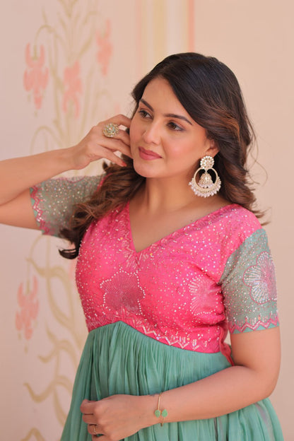 PINK COLOR GOLD CRUSH EMBROIDERED WORK GOWN
