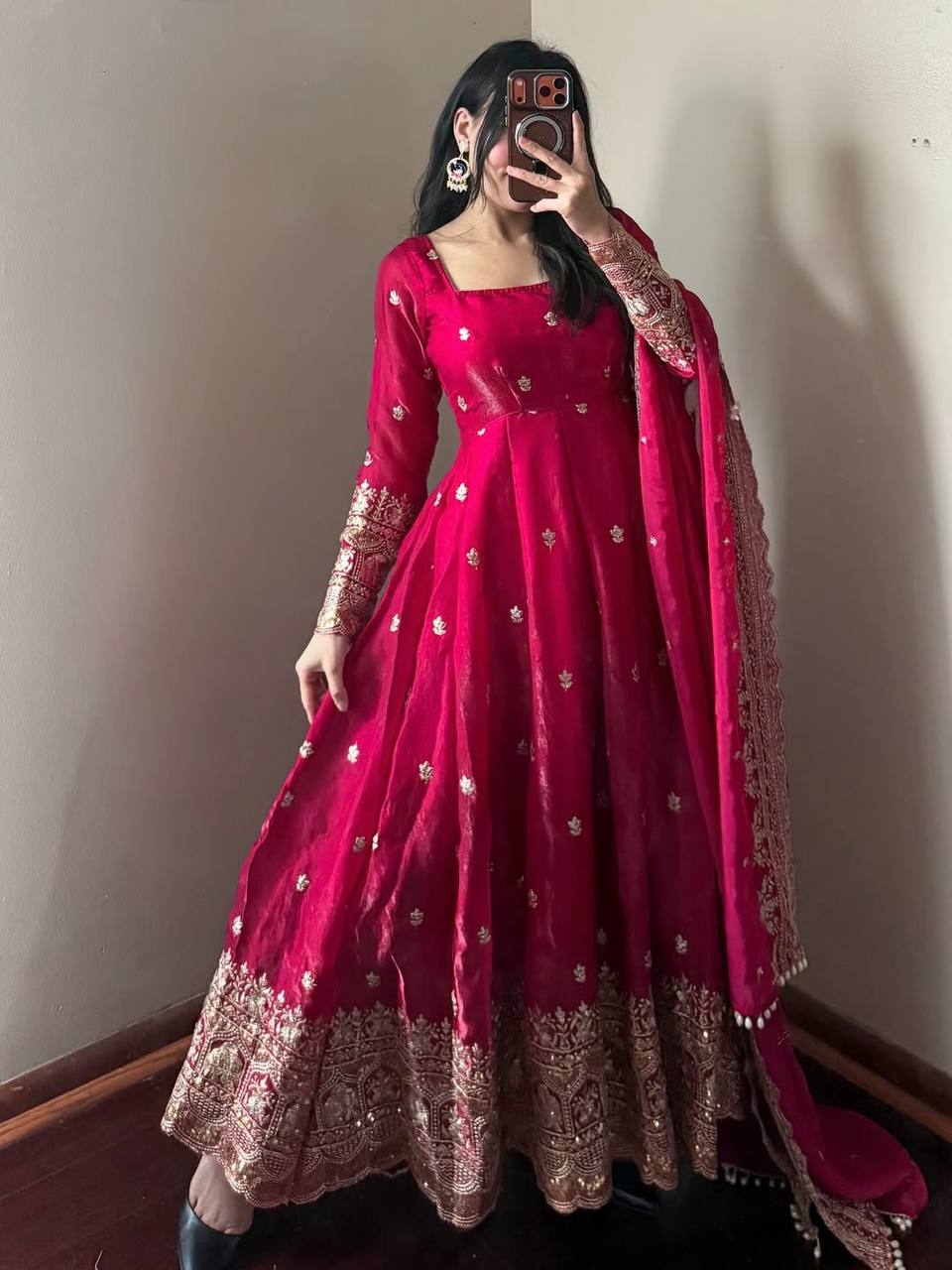PINK COLOR DESIGNER GOWN SET WITH DUPATTA & PANT
