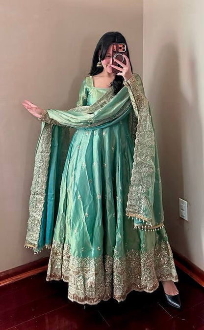 PASTEL COLOR DESIGNER GOWN SET WITH DUPATTA & PANT