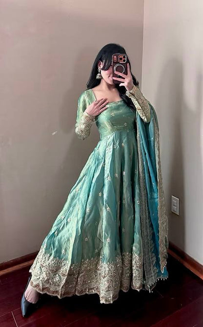 PASTEL COLOR DESIGNER GOWN SET WITH DUPATTA & PANT