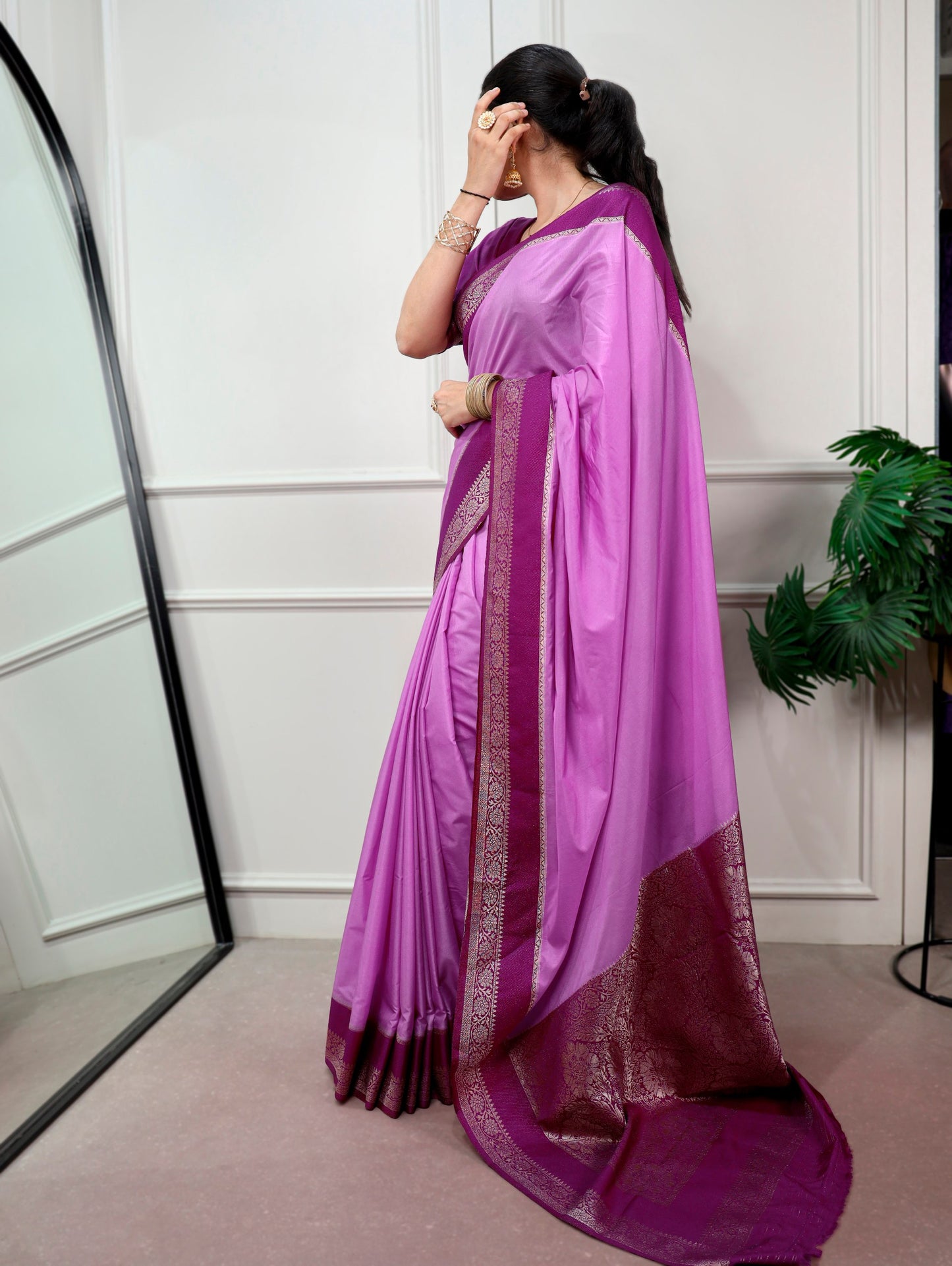FESTIVE LAVENDER SILK SAREE WITH RICH MAGENTA ZARI BORDER