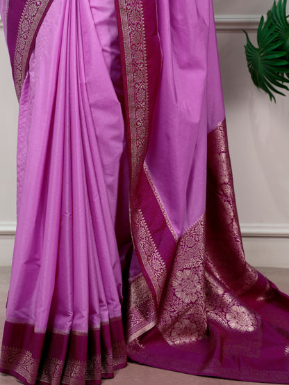 FESTIVE LAVENDER SILK SAREE WITH RICH MAGENTA ZARI BORDER