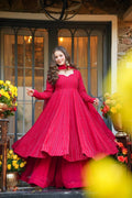 PINK SHADES LUCKNOWI EMBROIDERED WORK ANARKALI SUIT SET