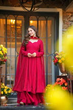 PINK SHADES LUCKNOWI EMBROIDERED WORK ANARKALI SUIT SET