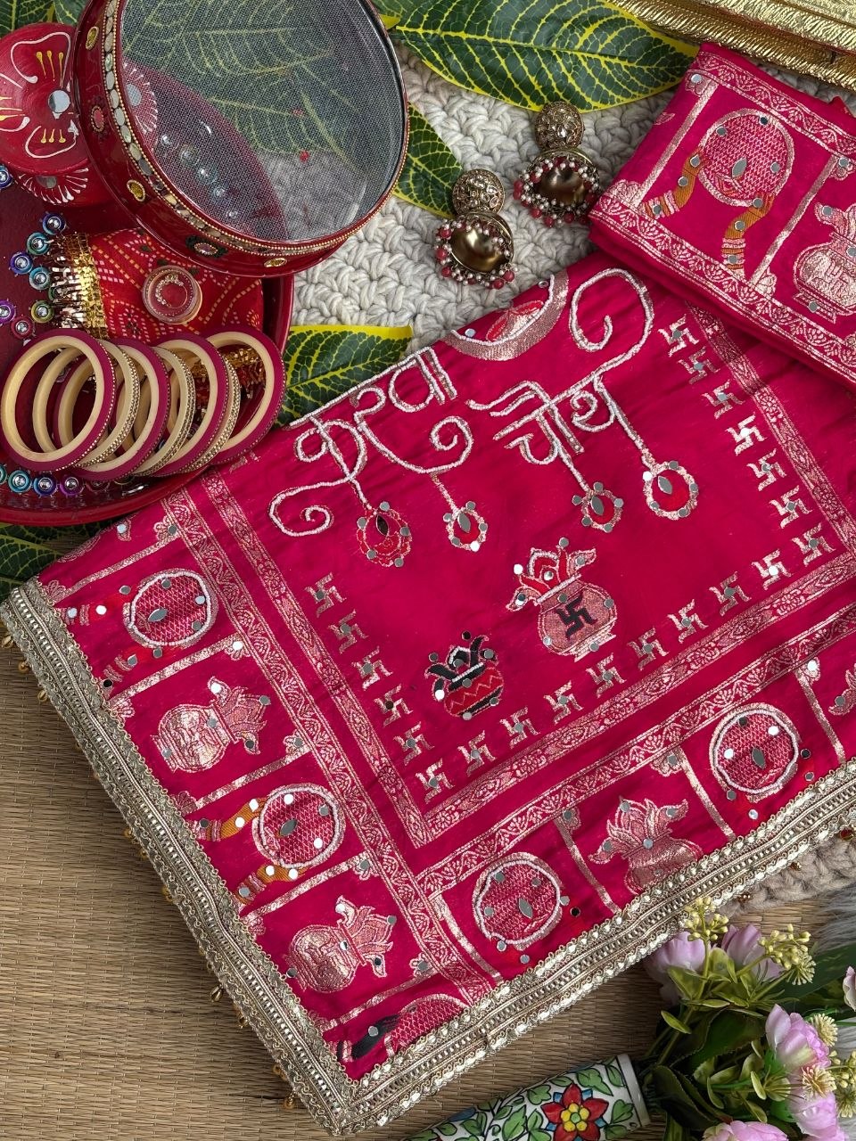 KARVA CHAUTH SPECIAL PINK COLOR HANDWORK SAREE