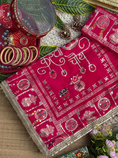 KARVA CHAUTH SPECIAL PINK COLOR HANDWORK SAREE