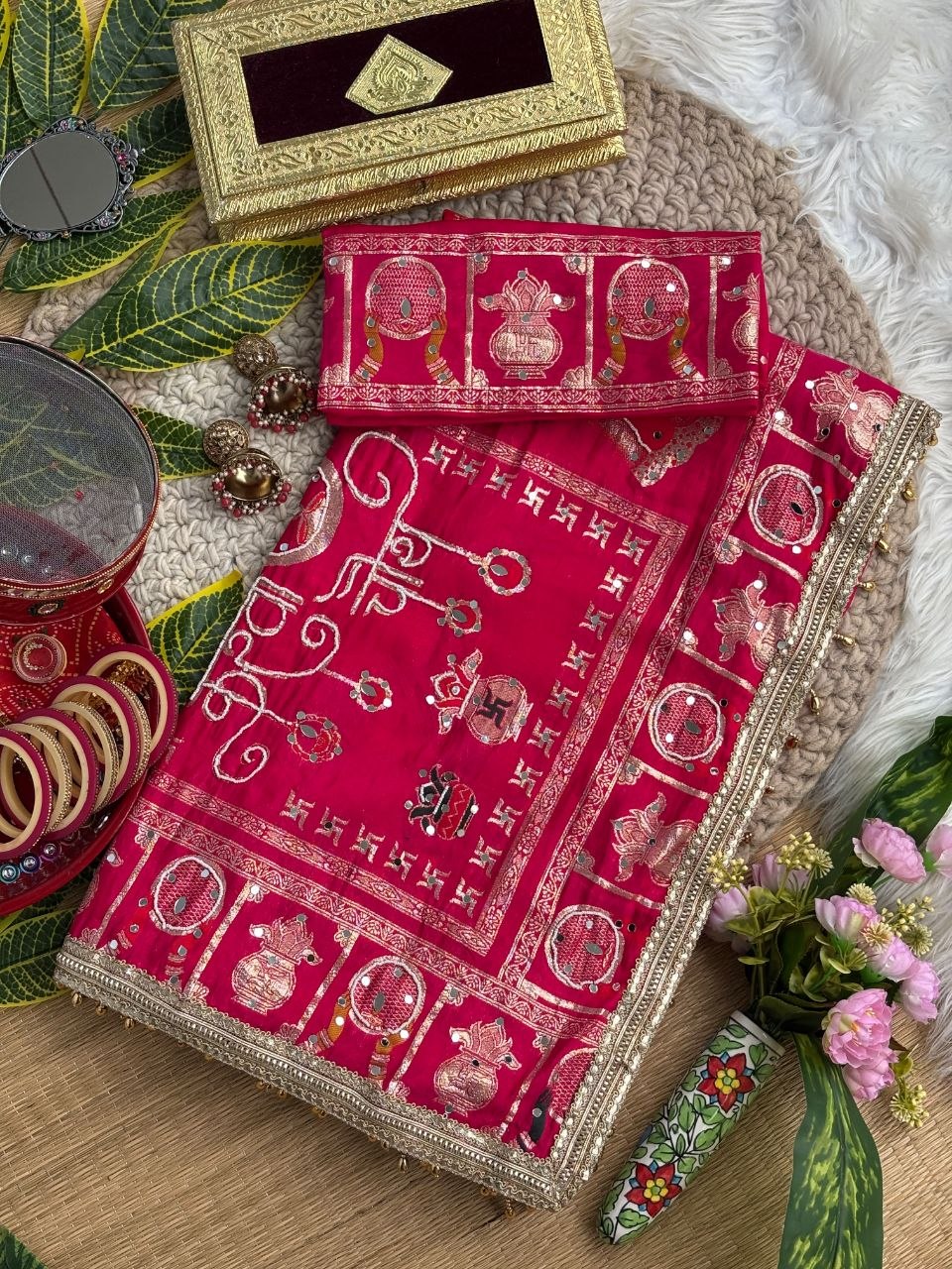 KARVA CHAUTH SPECIAL PINK COLOR HANDWORK SAREE