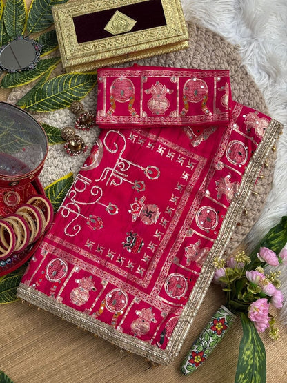 KARVA CHAUTH SPECIAL PINK COLOR HANDWORK SAREE