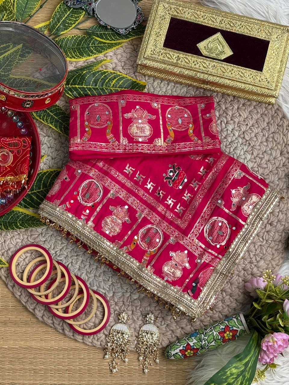 KARVA CHAUTH SPECIAL PINK COLOR HANDWORK SAREE