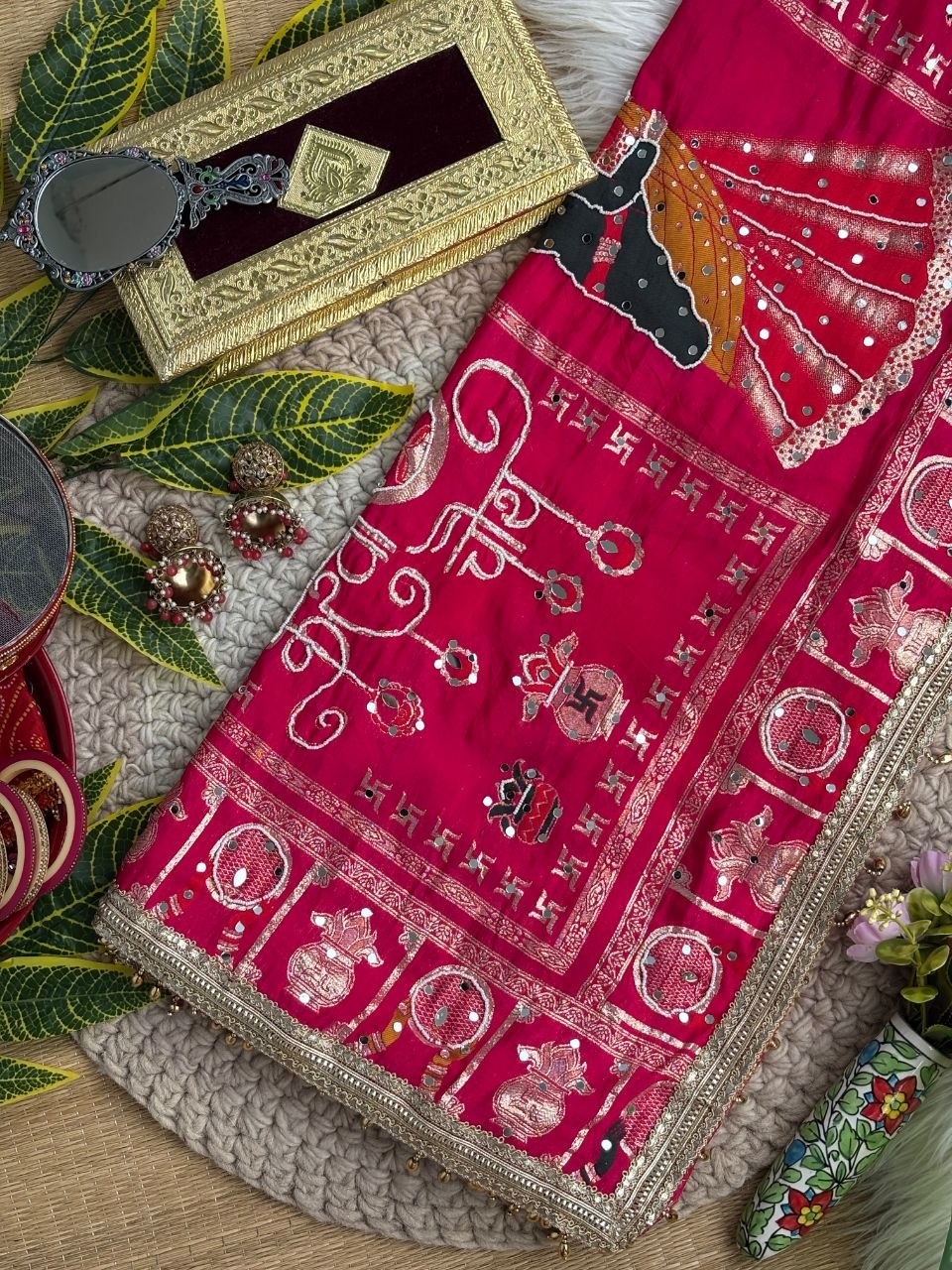 KARVA CHAUTH SPECIAL PINK COLOR HANDWORK SAREE