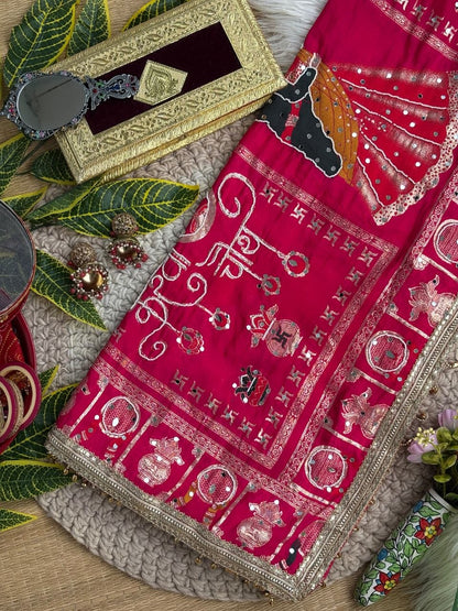KARVA CHAUTH SPECIAL PINK COLOR HANDWORK SAREE