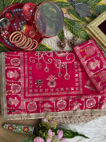 KARVA CHAUTH SPECIAL PINK COLOR HANDWORK SAREE