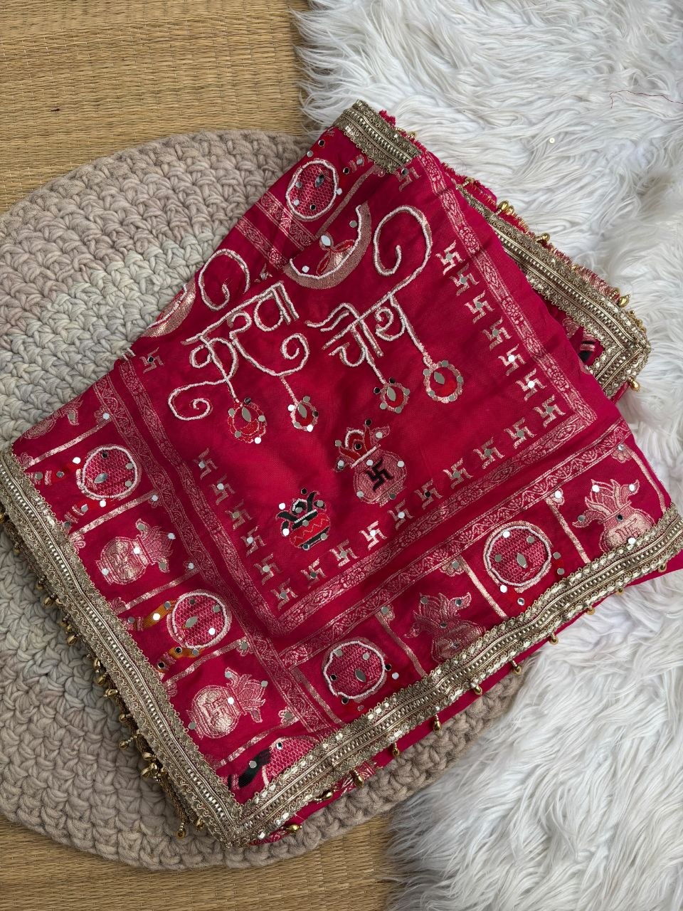 KARVA CHAUTH SPECIAL PINK COLOR HANDWORK SAREE