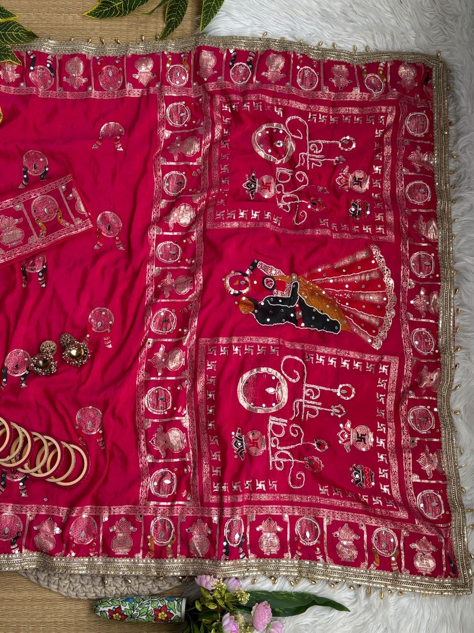 KARVA CHAUTH SPECIAL PINK COLOR HANDWORK SAREE