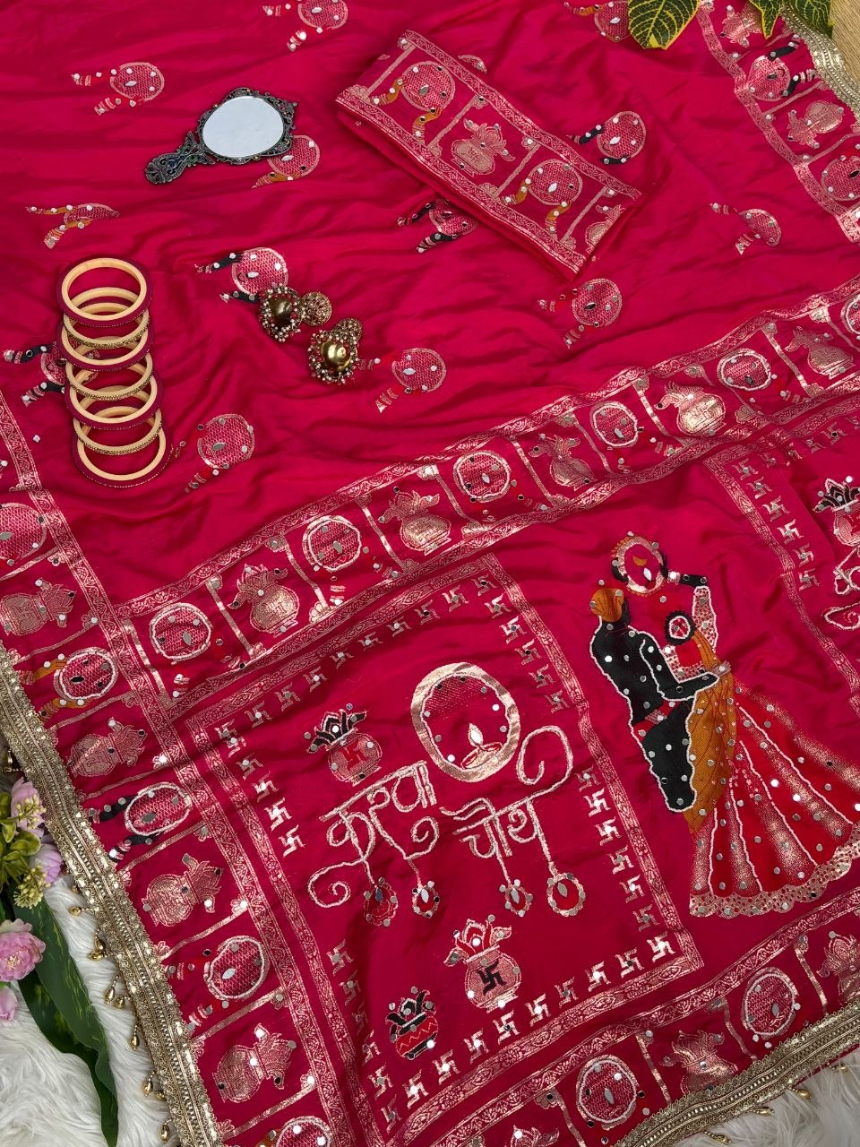 KARVA CHAUTH SPECIAL PINK COLOR HANDWORK SAREE