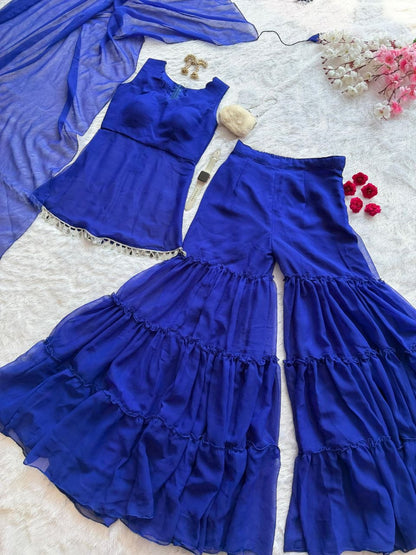 ZARAA ROYAL BLUE FLARED SHARARA SET