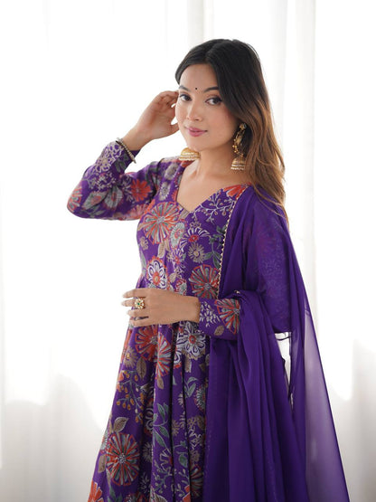 PURPLE COLOR ROMAN SILK BASE PRINTED PLAZZO SUIT SET OF 3